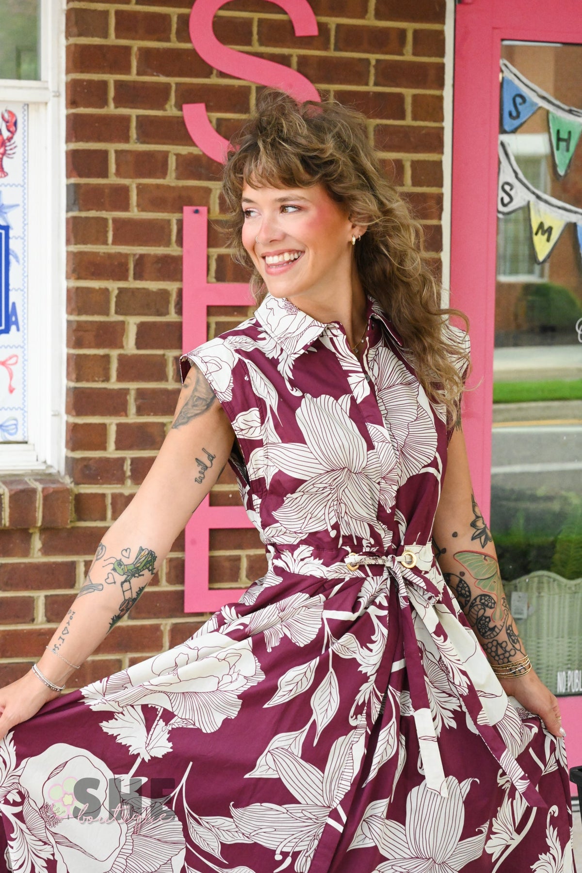 Liza Wine Tie Dress - She Chester