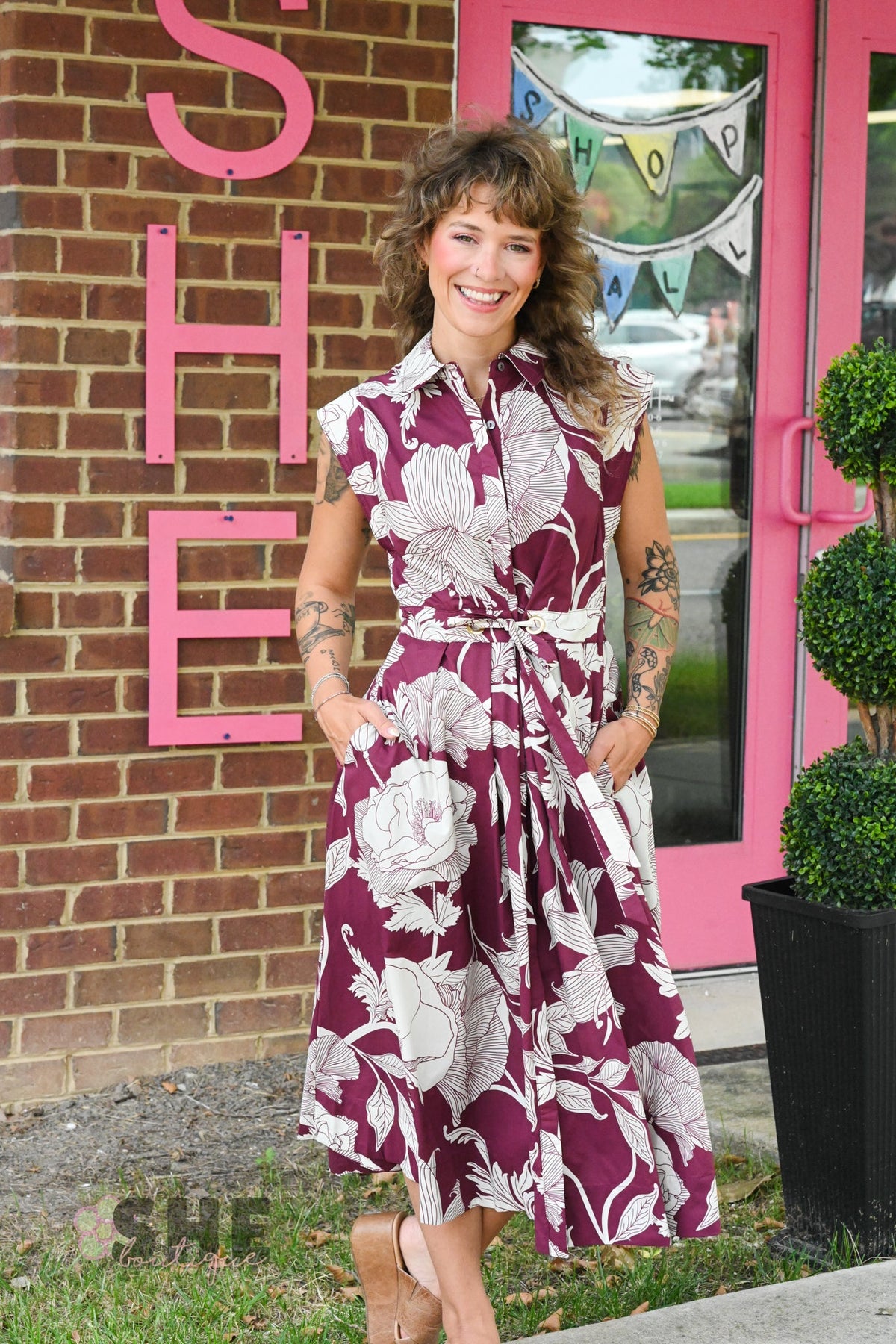 Liza Wine Tie Dress - She Chester
