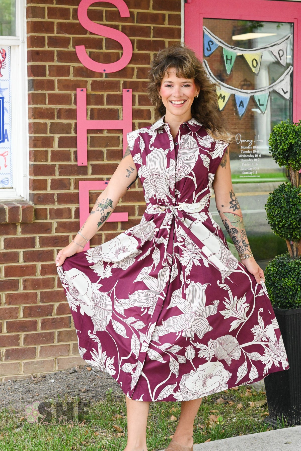 Liza Wine Tie Dress - She Chester
