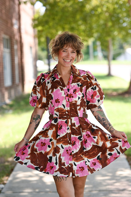 Lolo Brown Floral Dress - She Chester