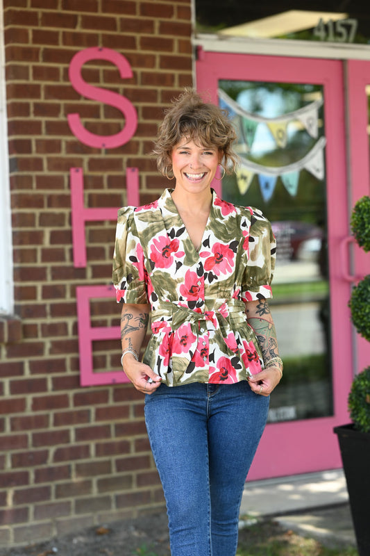 Lolo Olive Floral Top - She Chester