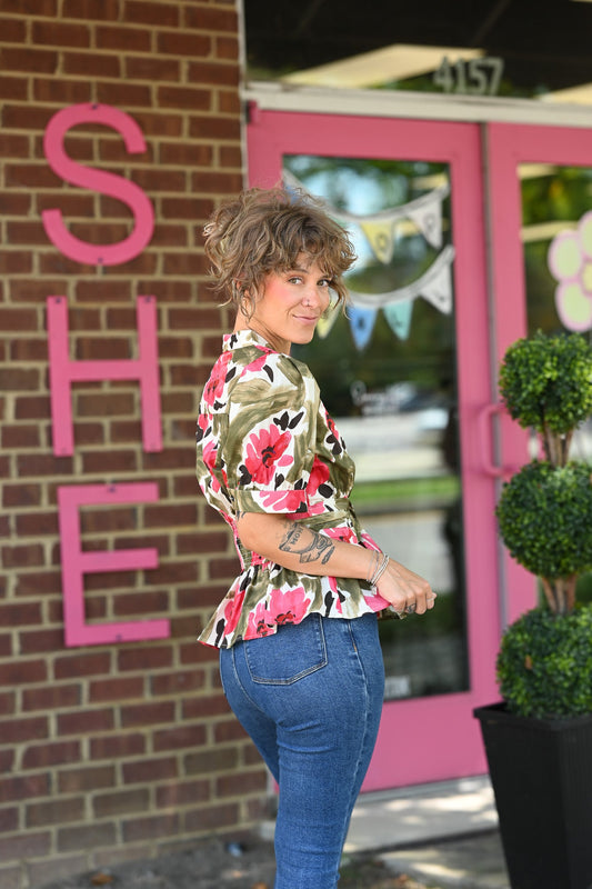 Lolo Olive Floral Top - She Chester