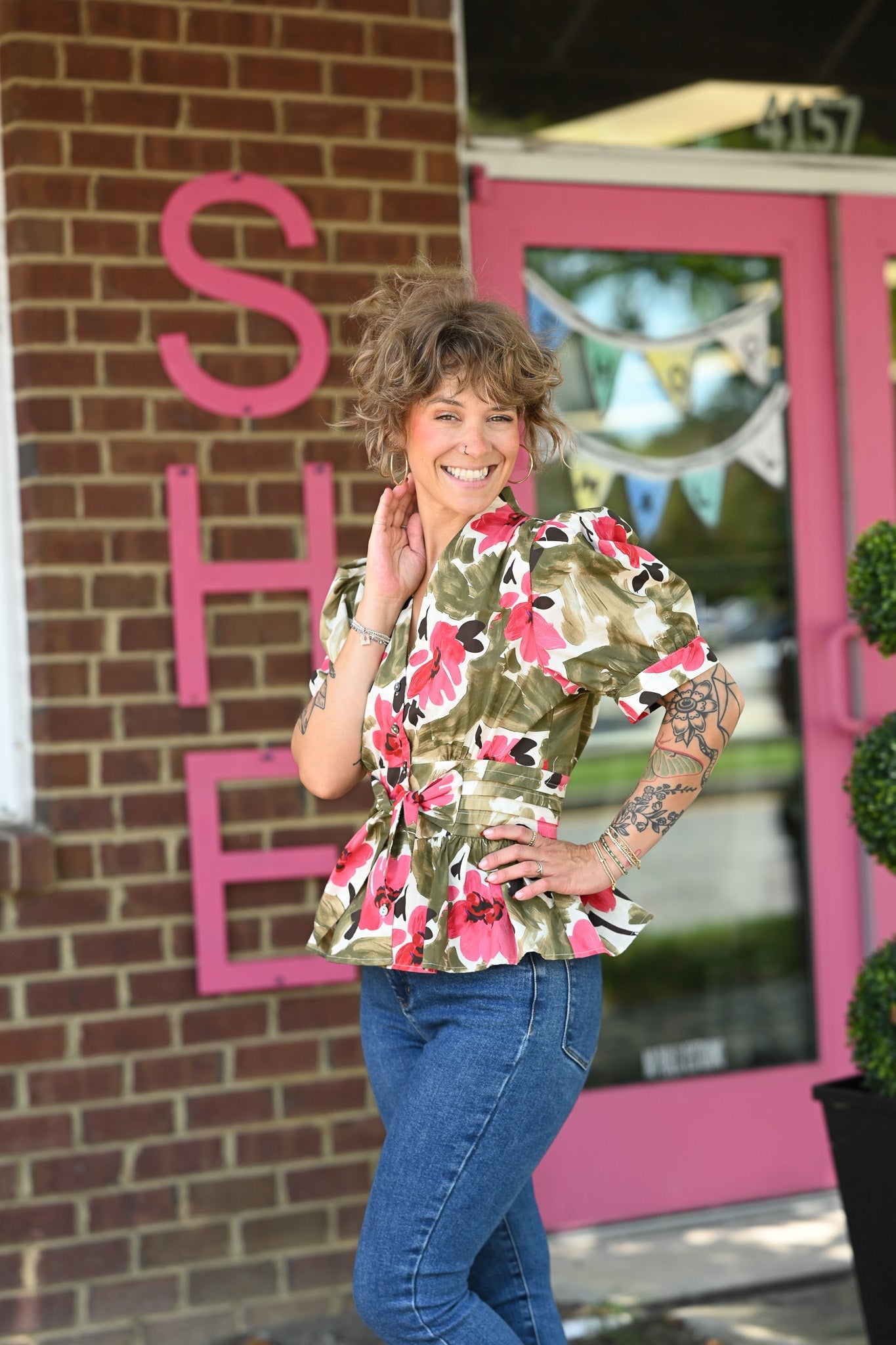 Lolo Olive Floral Top - She Chester