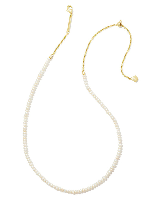 LOLO STRAND NECKLACE IN GOLD WHITE PEARL - She Chester