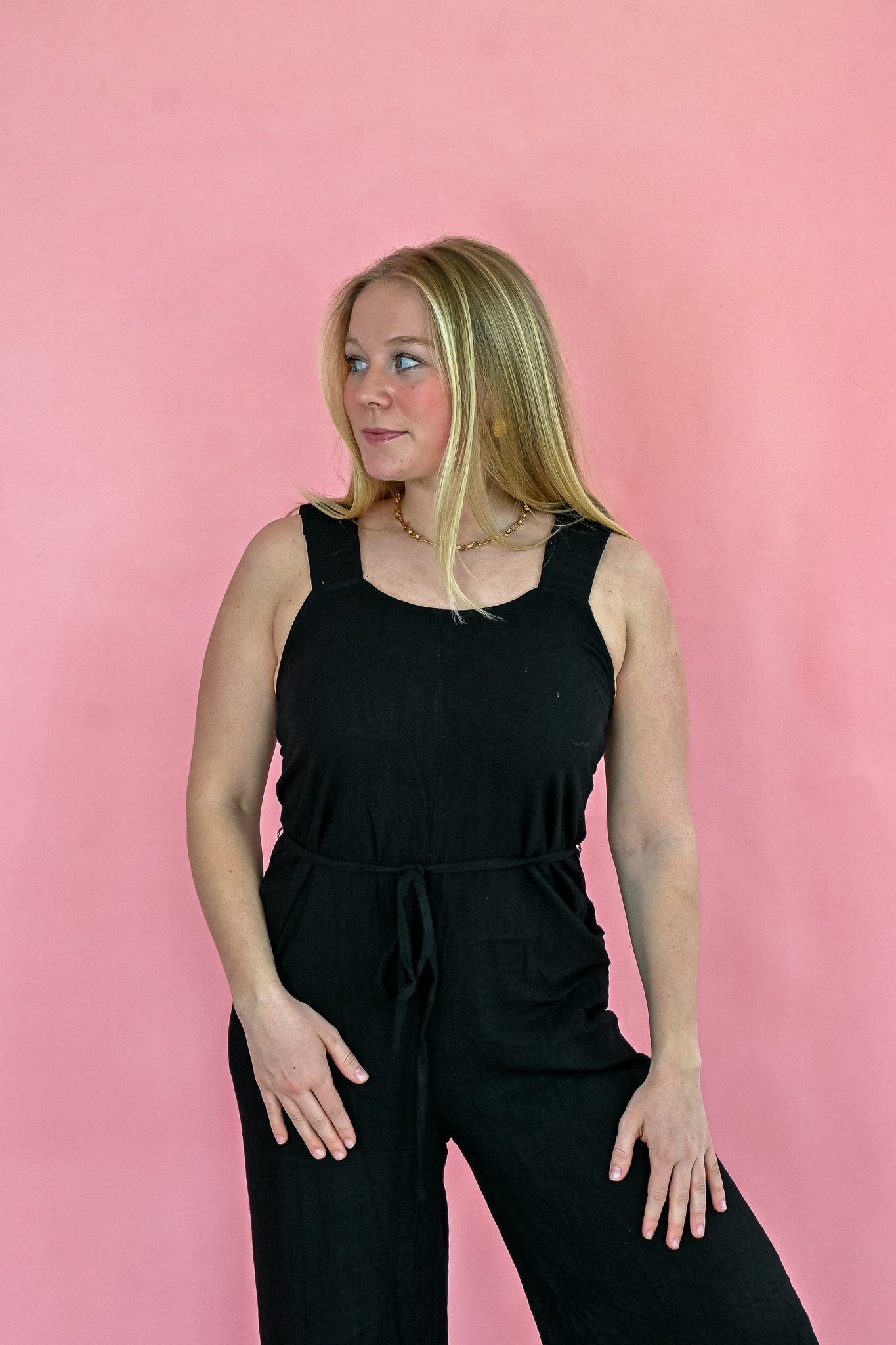 Louisa Linen Jumpsuit Black - She Chester