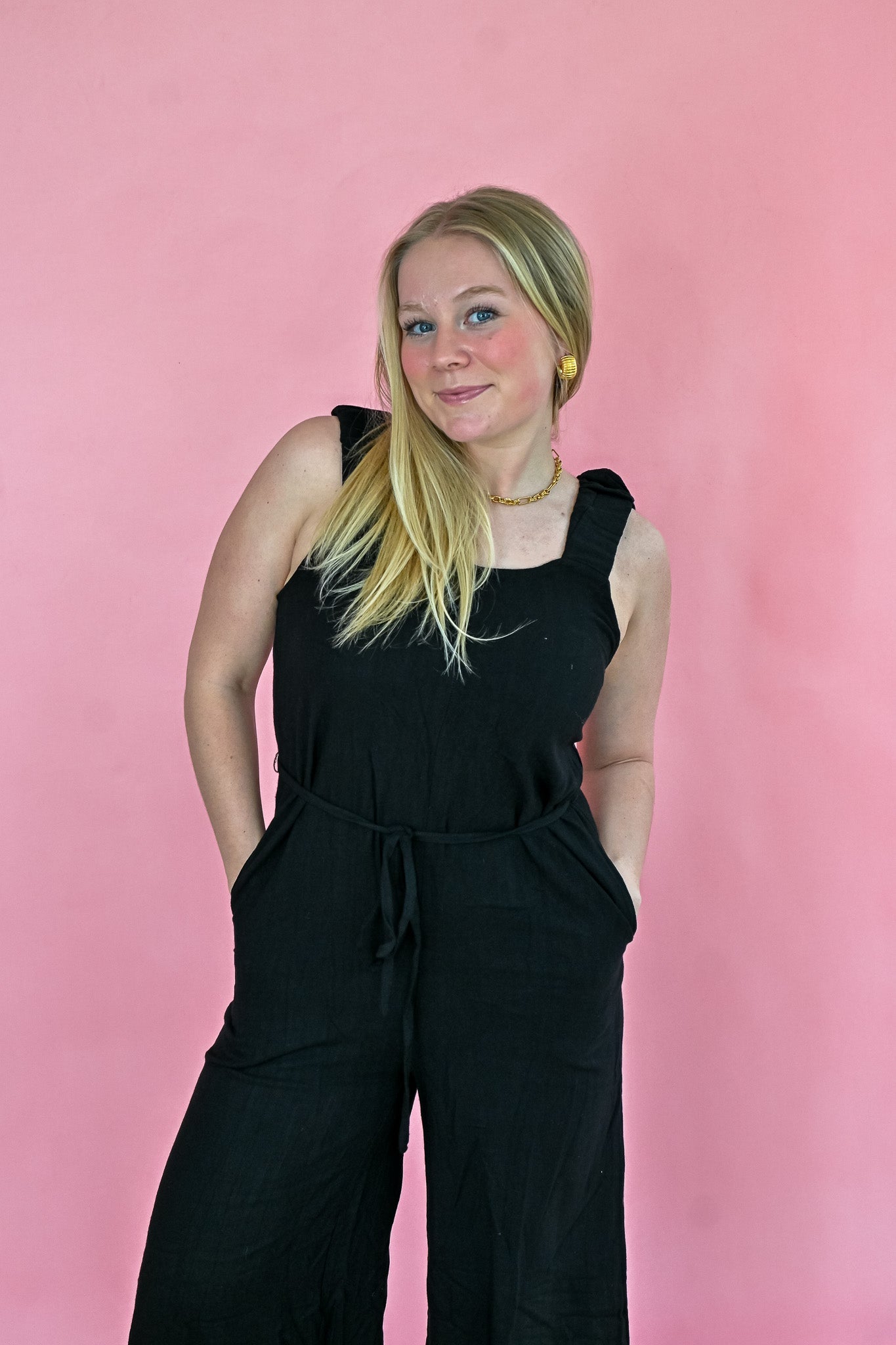 Louisa Linen Jumpsuit Black - She Chester