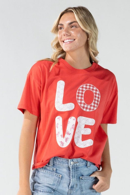 Love Patchwork Red Short Sleeve - She Chester