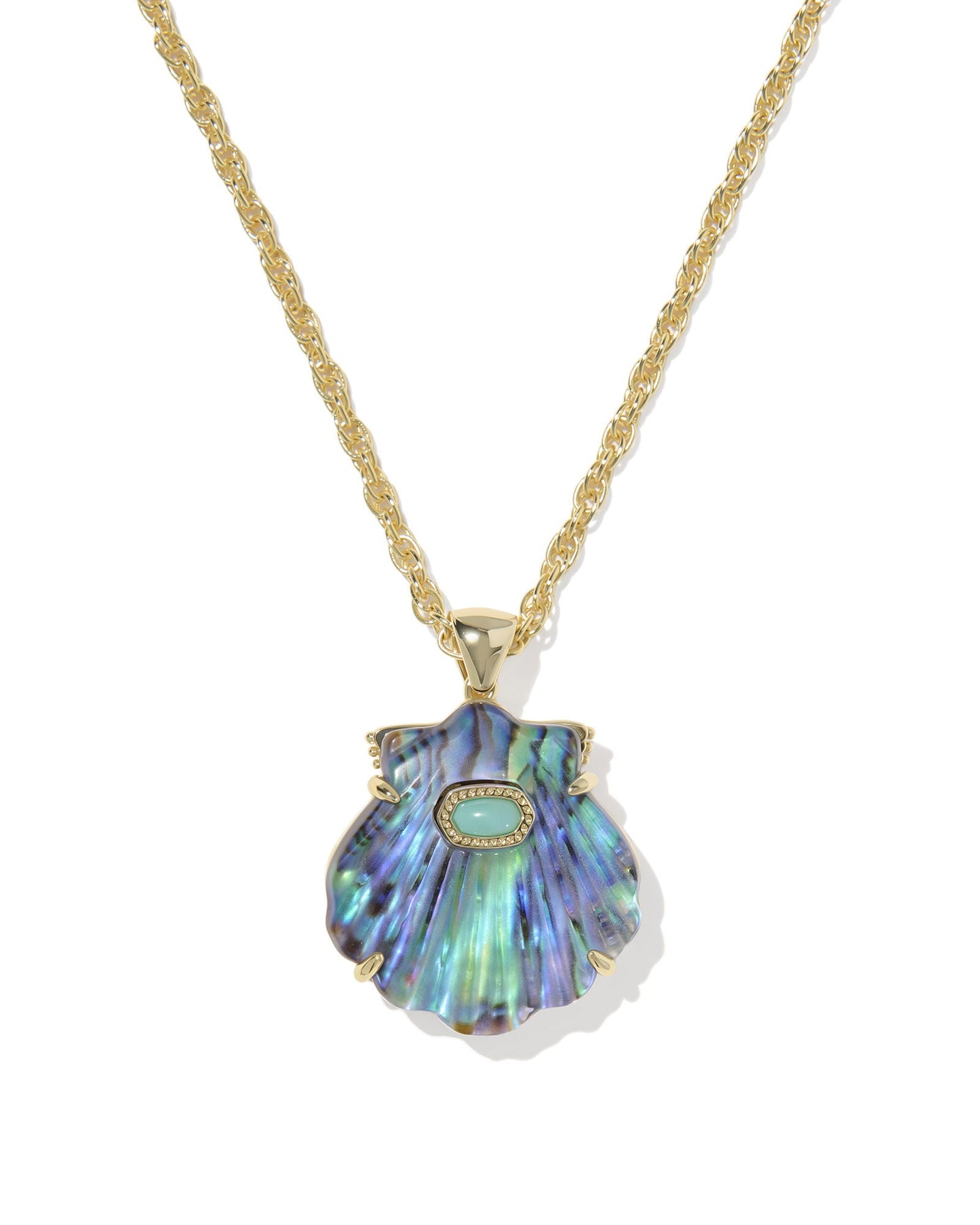 LUCIA SHELL SHORT PENDANT NECKLACE GOLD ABALONE SHELL - She Chester