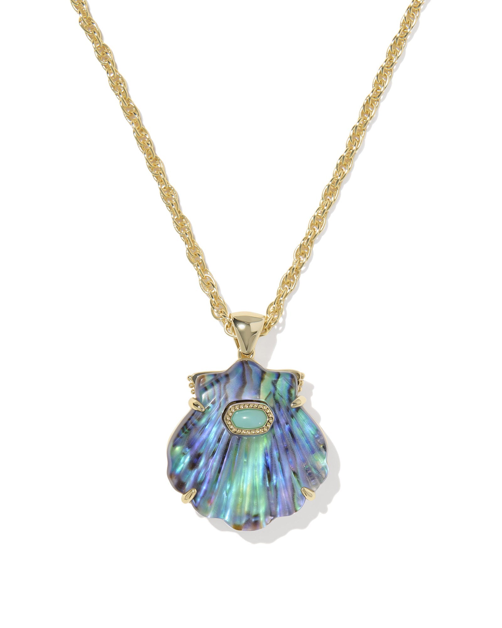 LUCIA SHELL SHORT PENDANT NECKLACE GOLD ABALONE SHELL - She Chester