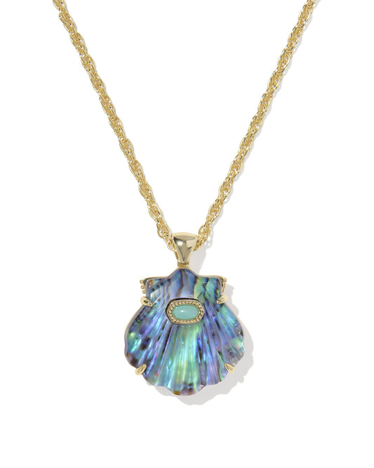 LUCIA SHELL SHORT PENDANT NECKLACE GOLD ABALONE SHELL - She Chester