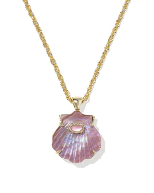 LUCIA SHELL SHORT PENDANT NECKLACE GOLD LIGHT MAUVE ILLUSION - She Chester