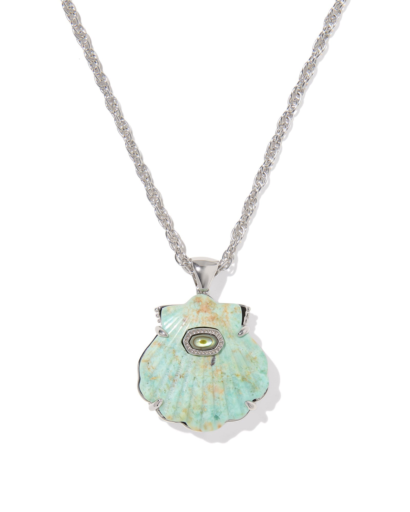 LUCIA SHELL SHORT PENDANT NECKLACE SILVER SEA GREEN CHRYSOCOLLA - She Chester