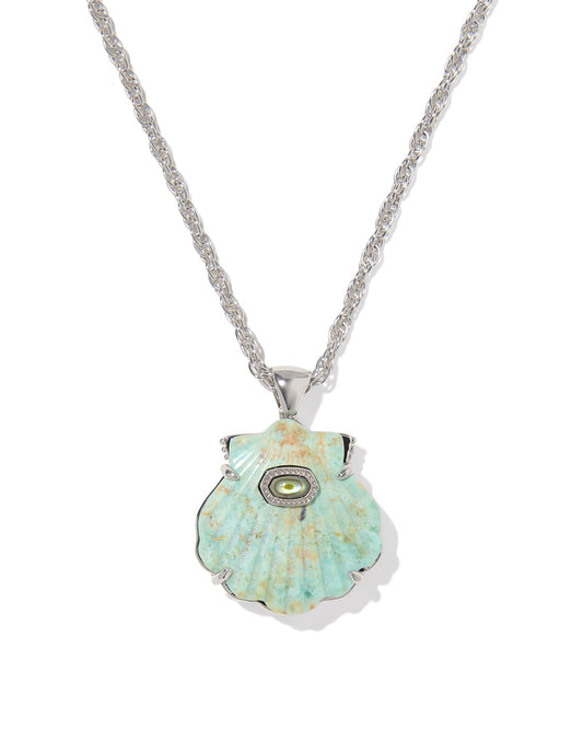 LUCIA SHELL SHORT PENDANT NECKLACE SILVER SEA GREEN CHRYSOCOLLA - She Chester