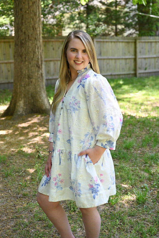 Lucille Purple Embossed Dress - She Chester