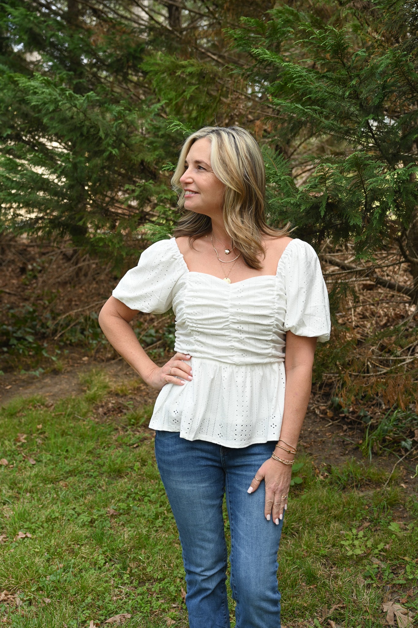 Lucy Eyelet White Top - She Chester