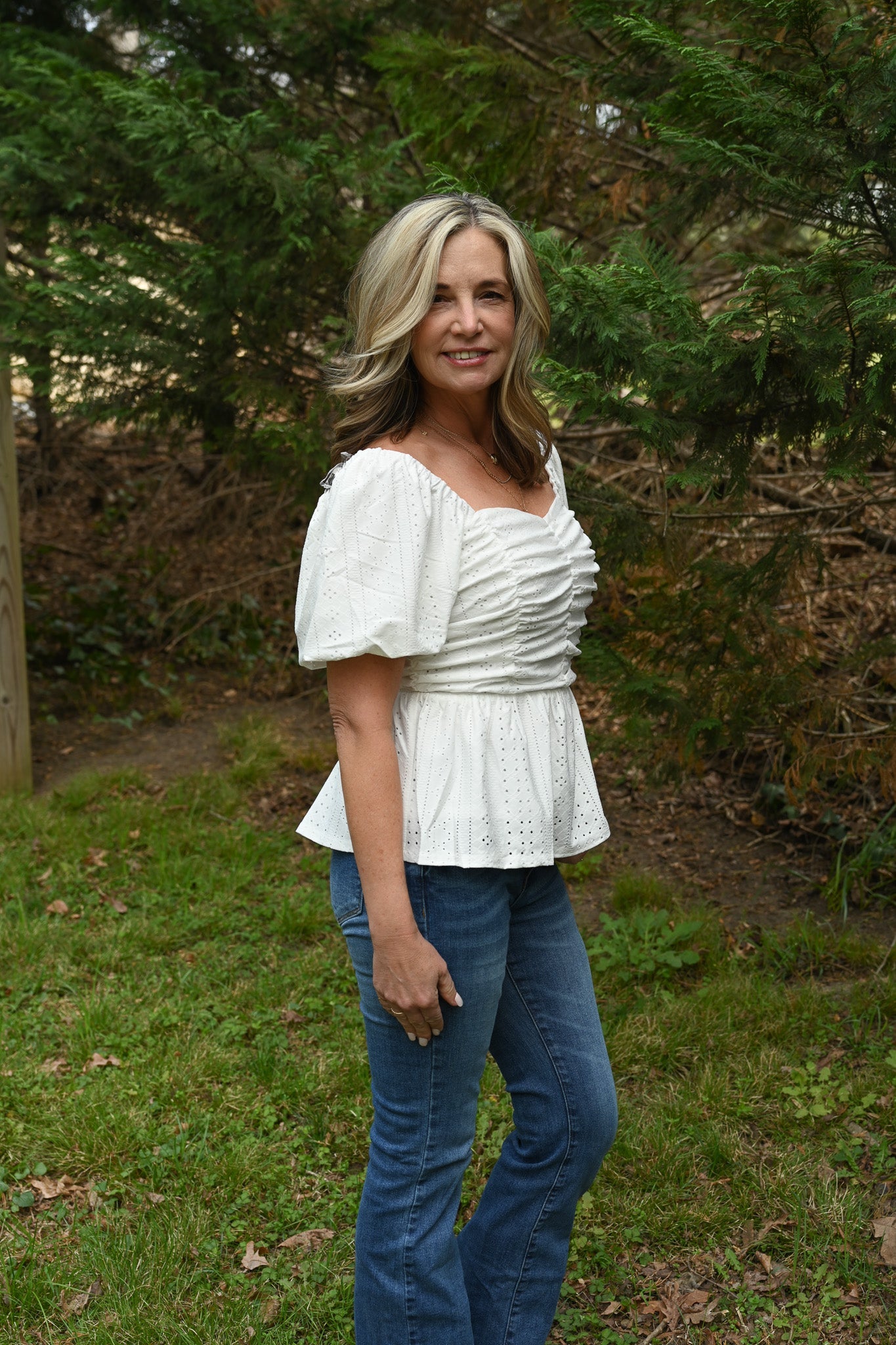 Lucy Eyelet White Top - She Chester