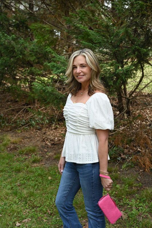 Lucy Eyelet White Top - She Chester