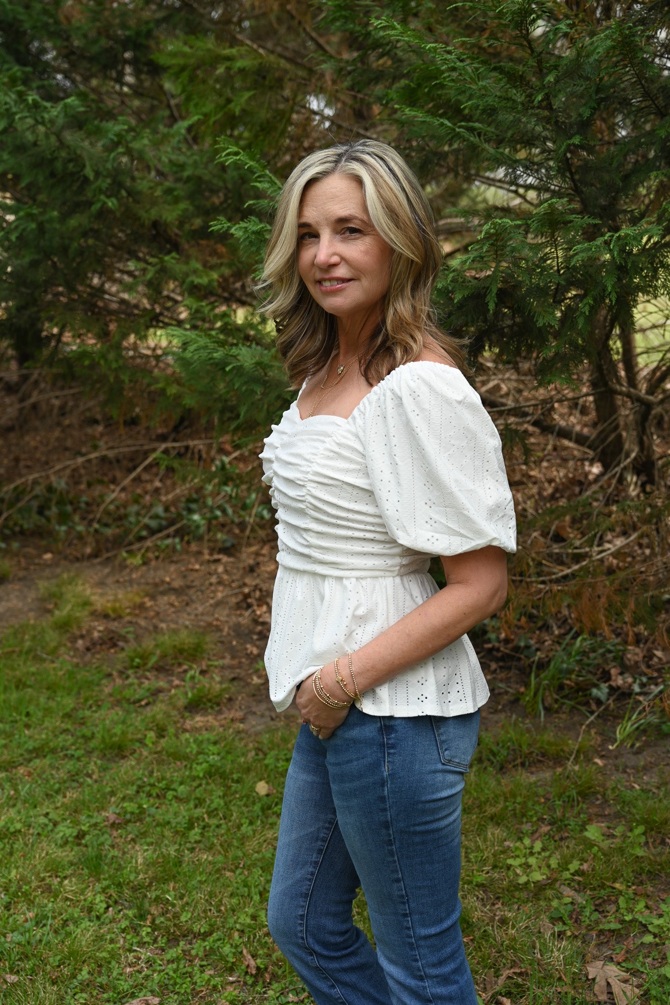 Lucy Eyelet White Top - She Chester