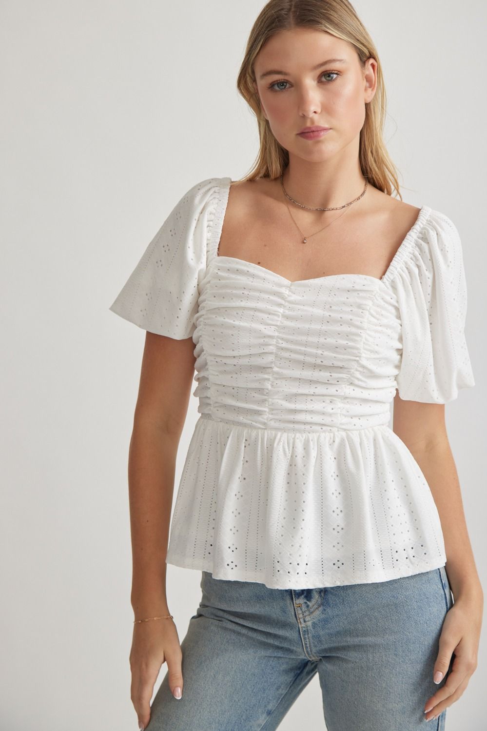 Lucy Eyelet White Top - She Chester