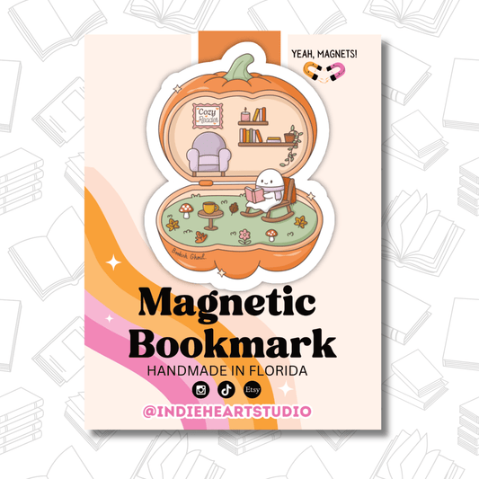 Magnetic Bookmark – Cozy Ghost Reader with Pumpkin - She Chester