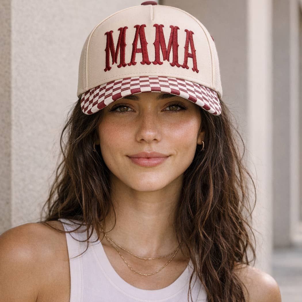 MAMA Embroidered Checkered Brim Trucker Hat - She Chester