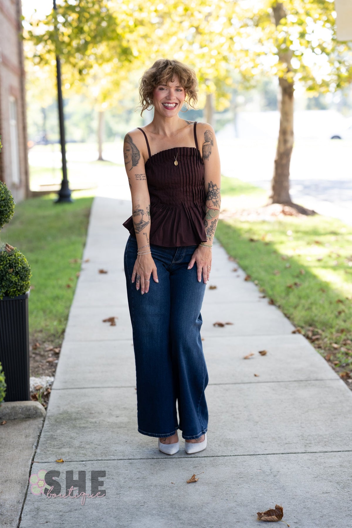 Mansi Brown Pleated Tank - She Chester