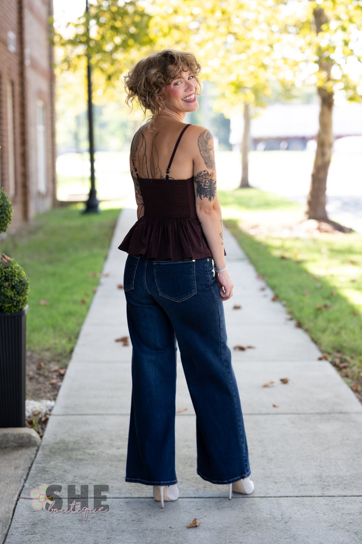 Mansi Brown Pleated Tank - She Chester