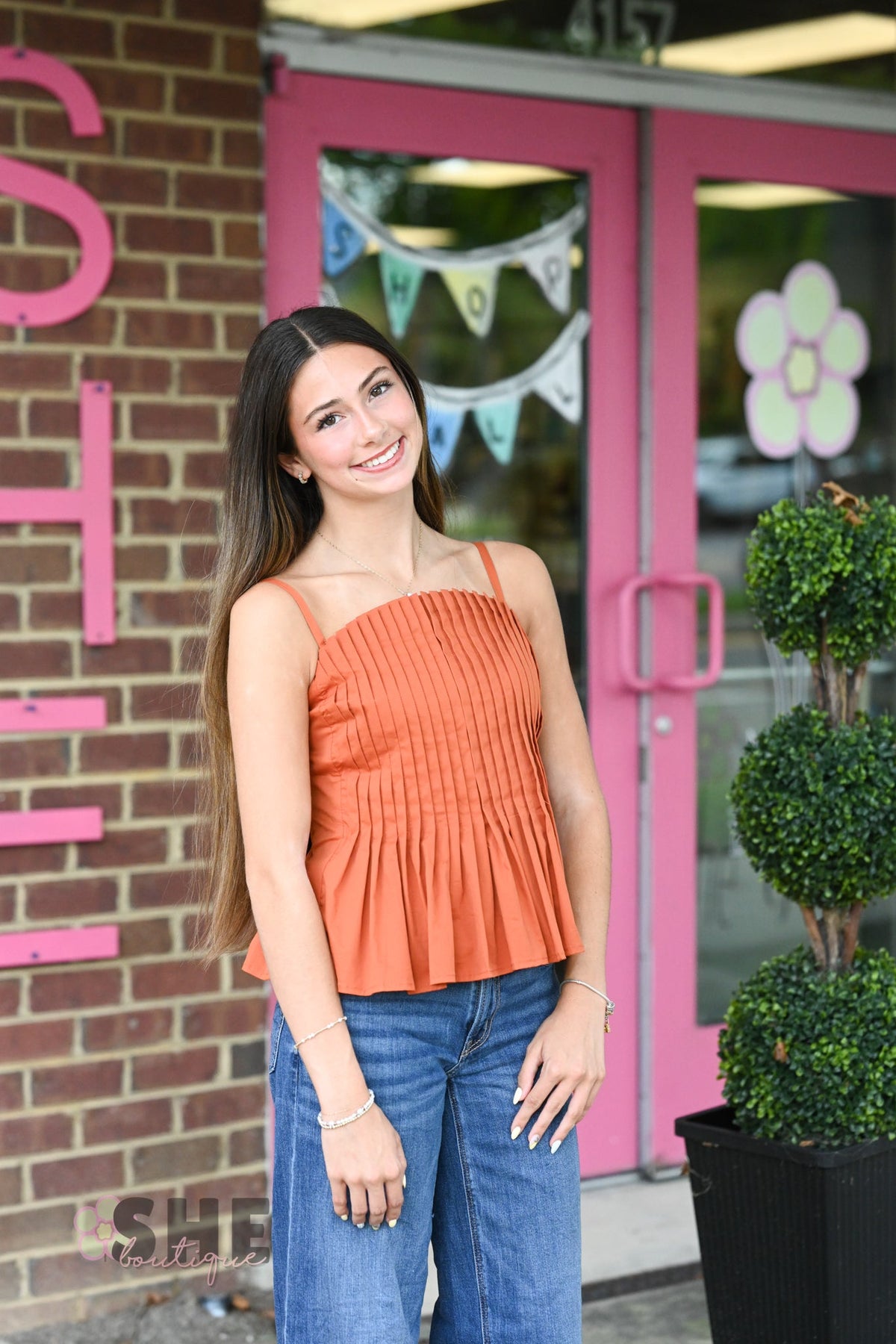 Mansi Cinnamon Pleated Tank - She Chester