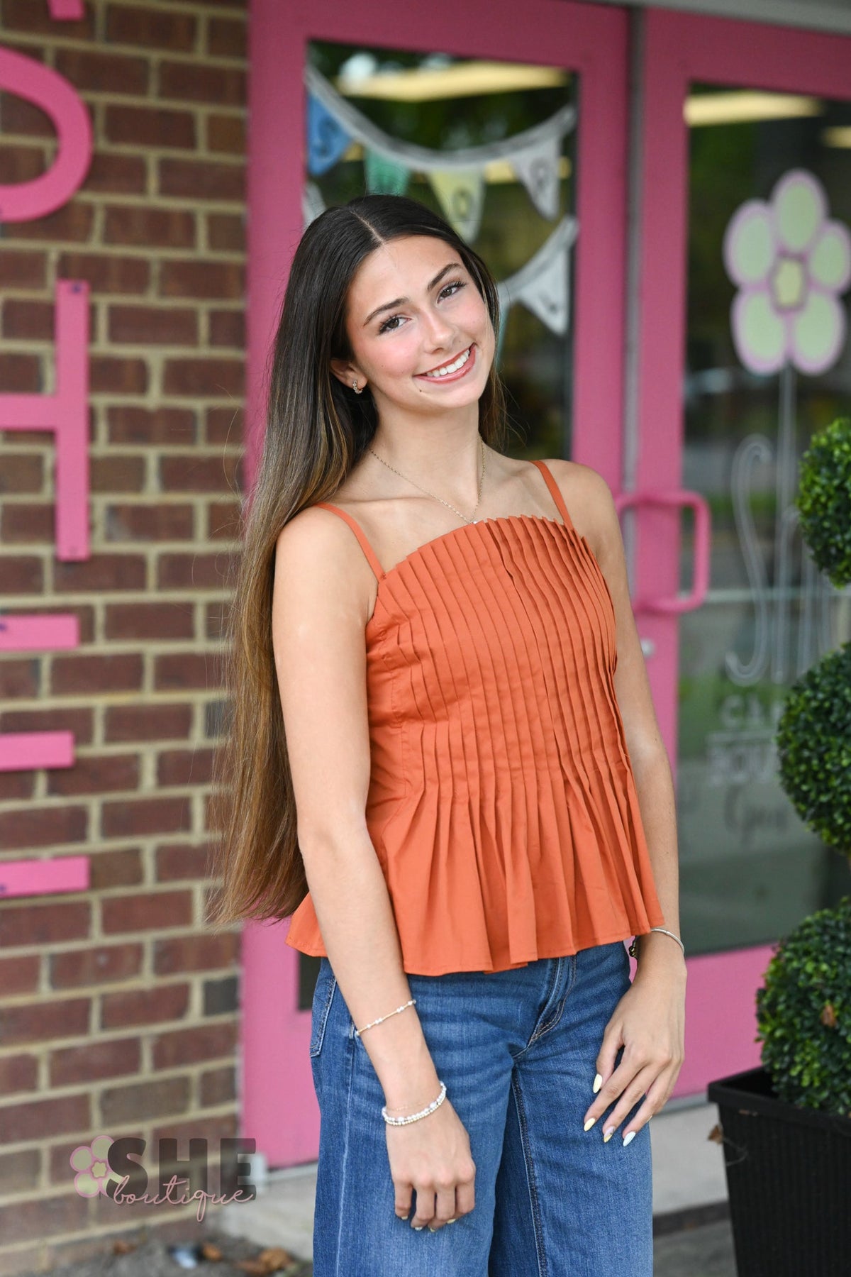 Mansi Cinnamon Pleated Tank - She Chester