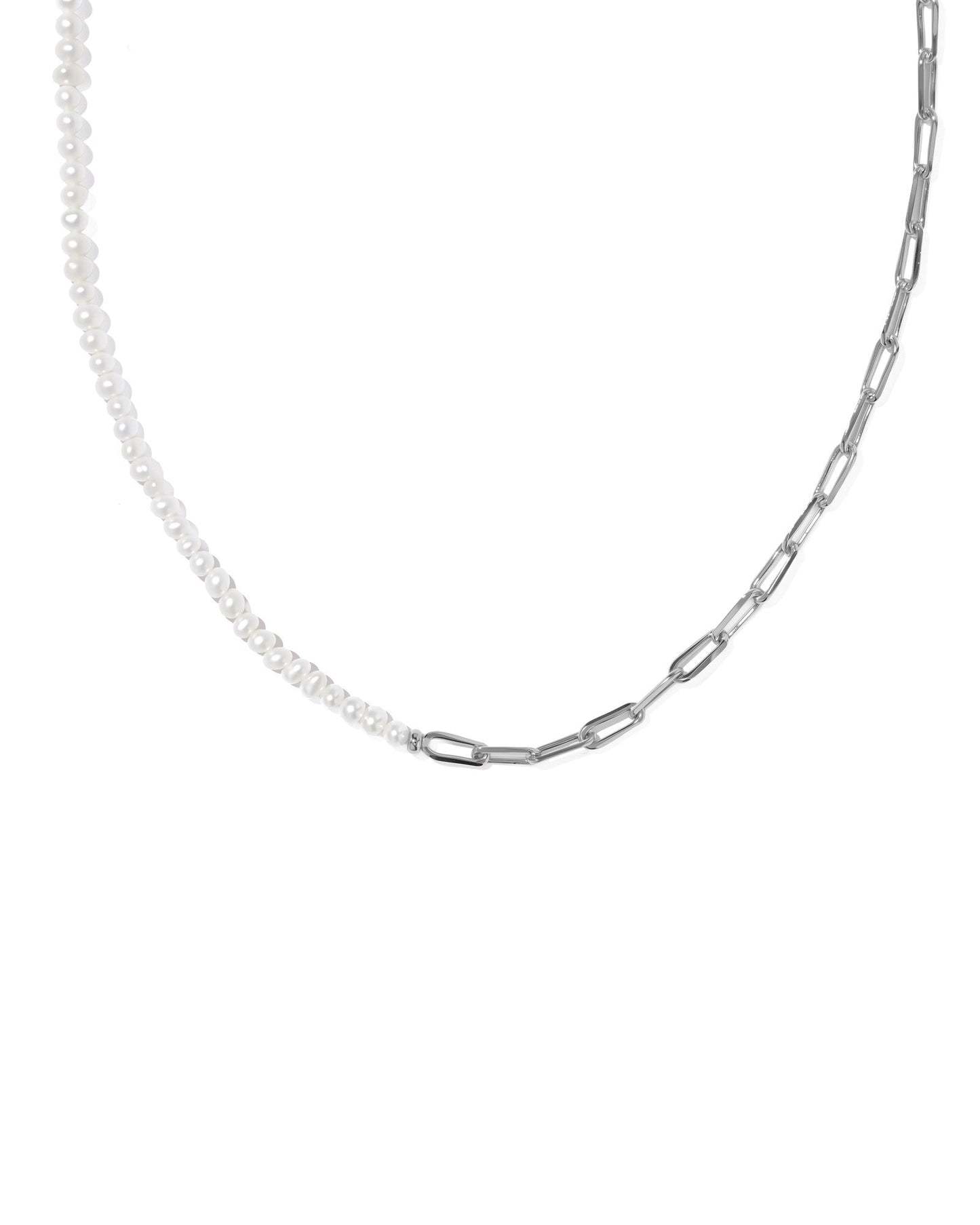 MARKIE HALF CHAIN NECKLACE RHODIUM FRESHWATER CULTURED PEARL - She Chester