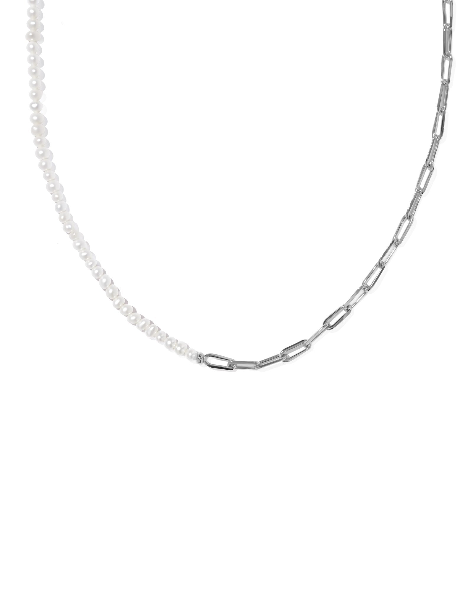 MARKIE HALF CHAIN NECKLACE RHODIUM FRESHWATER CULTURED PEARL - She Chester