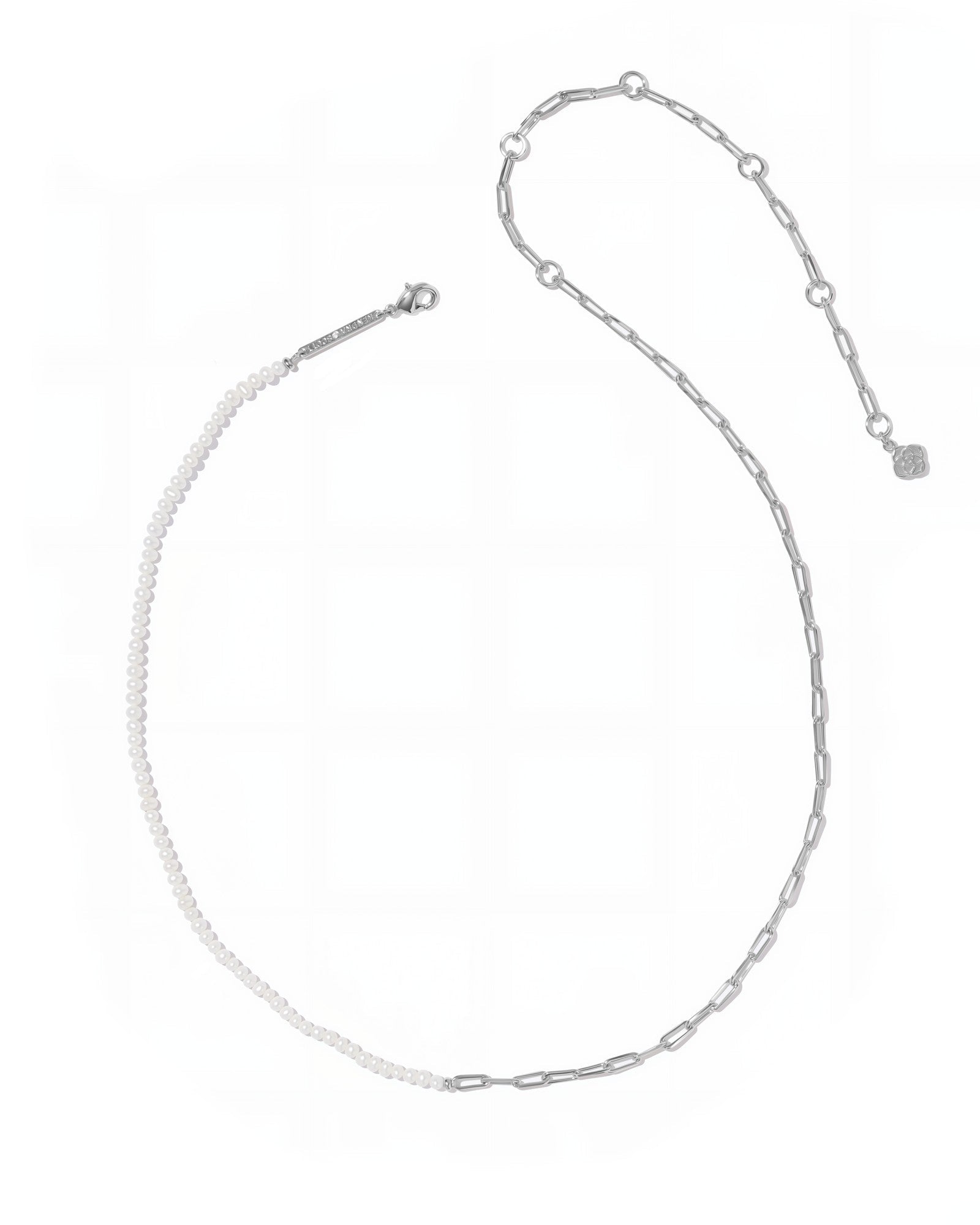 MARKIE HALF CHAIN NECKLACE RHODIUM FRESHWATER CULTURED PEARL - She Chester
