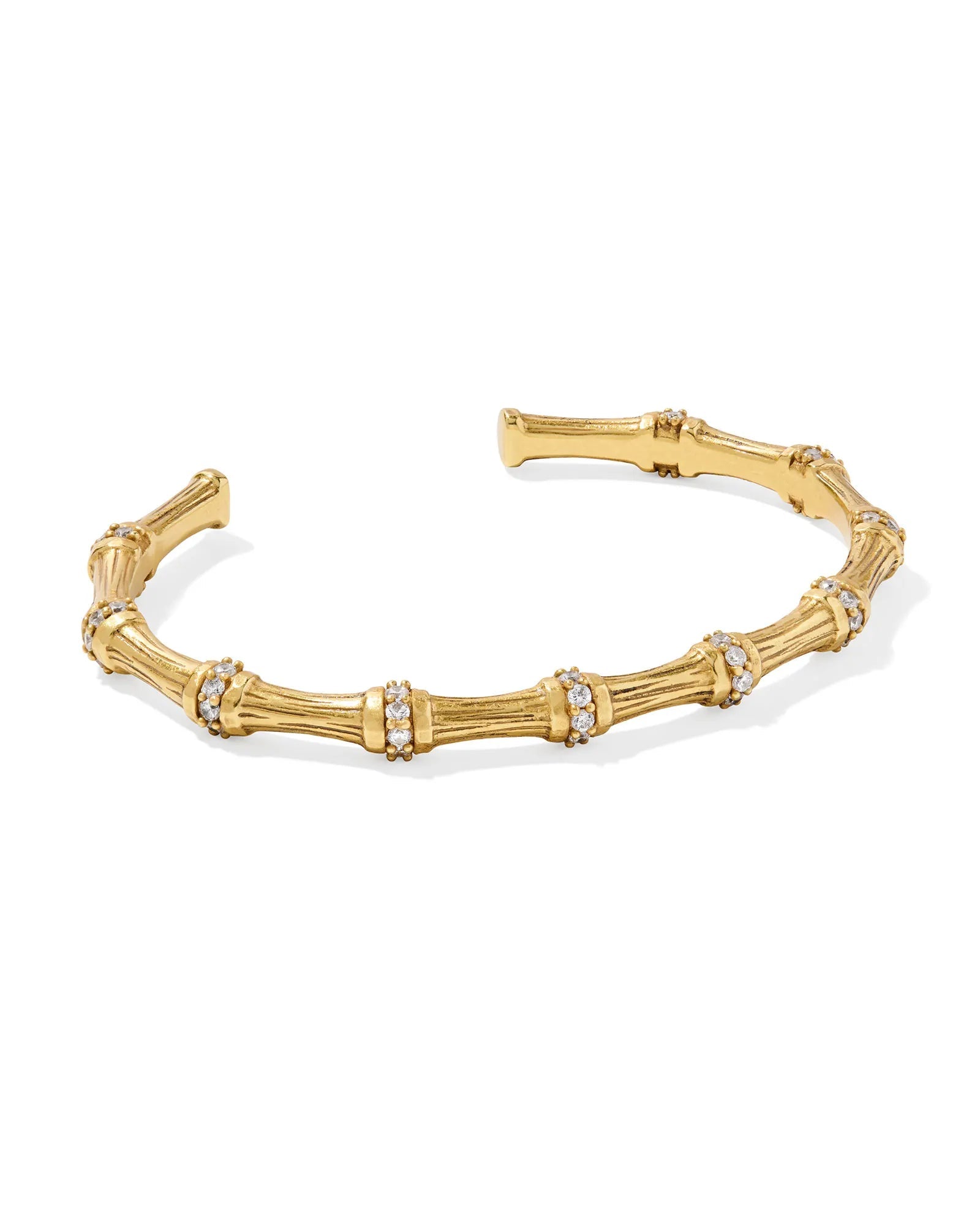 MAURA BAMBOO CUFF BRACELET GOLD WHITE CRYSTAL S/M - She Chester