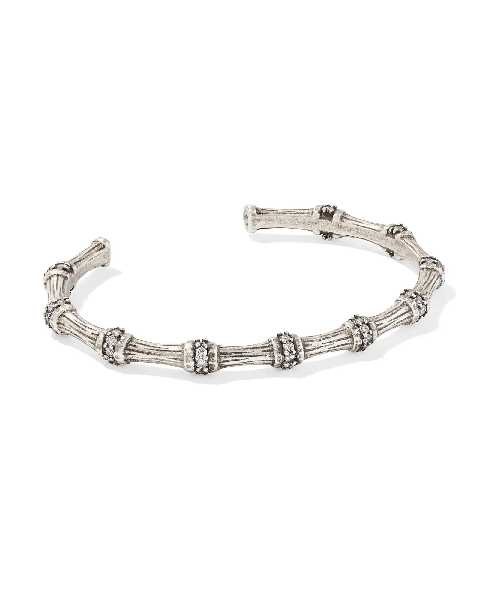 MAURA BAMBOO CUFF BRACELET VINTAGE SILVER WHITE CRYSTAL S/M - She Chester