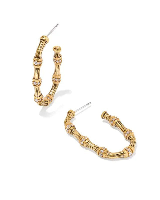 MAURA BAMBOO HOOP EARRINGS GOLD WHITE CRYSTAL - She Chester