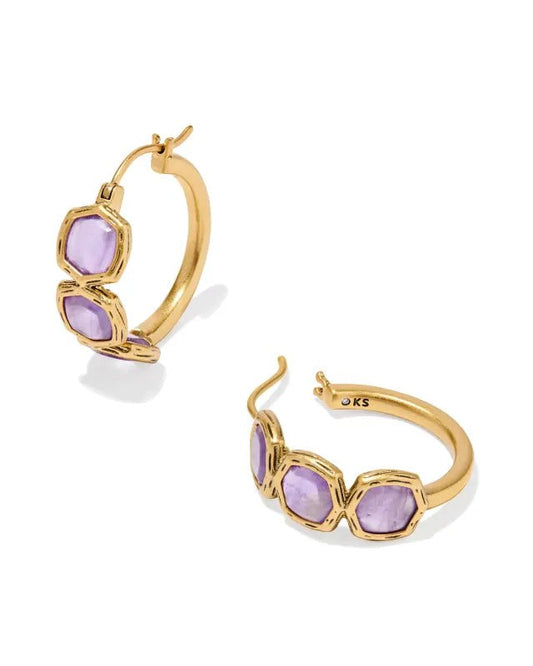 MAURA HOOP EARRINGS GOLD DARK PURPLE AMETHYST - She Chester