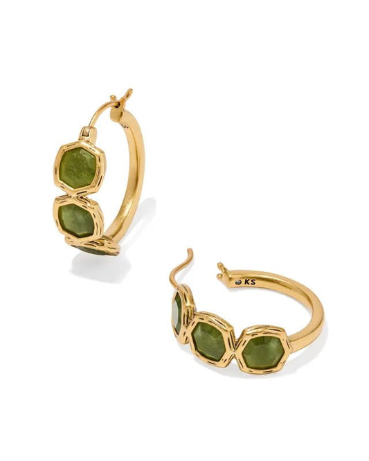 MAURA HOOP EARRINGS GOLD SAGE SERPENTINE - She Chester
