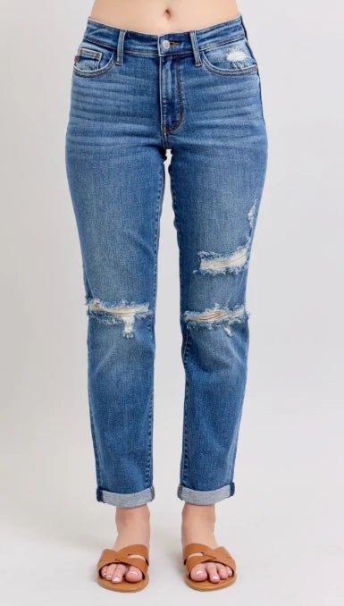 Mid Rise Vintage Wash Destroy Boyfriend Jean Style 82663 - She Chester