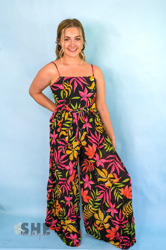 Midnight Tropics Pleated Jumpsuit - She Chester