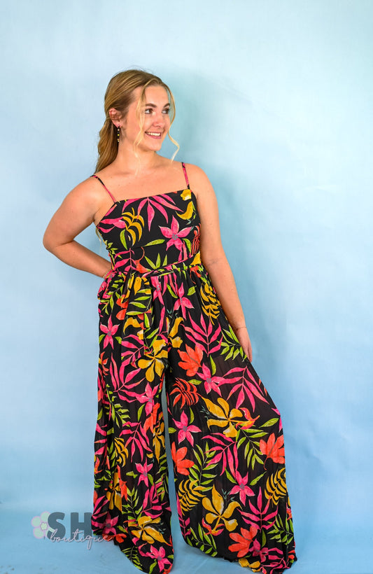 Midnight Tropics Pleated Jumpsuit - She Chester