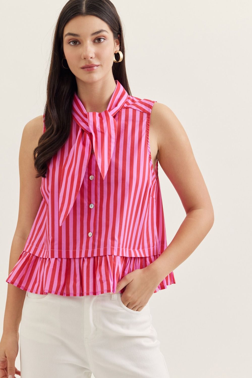 Mindie Striped Tie Blouse - She Chester