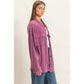 Mineral Wash Waffle Knit Button-Up Shacket: DARK CHERRY - She Chester
