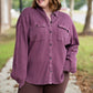 Mineral Wash Waffle Knit Button-Up Shacket: DARK CHERRY - She Chester
