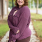Mineral Wash Waffle Knit Button-Up Shacket: DARK CHERRY - She Chester