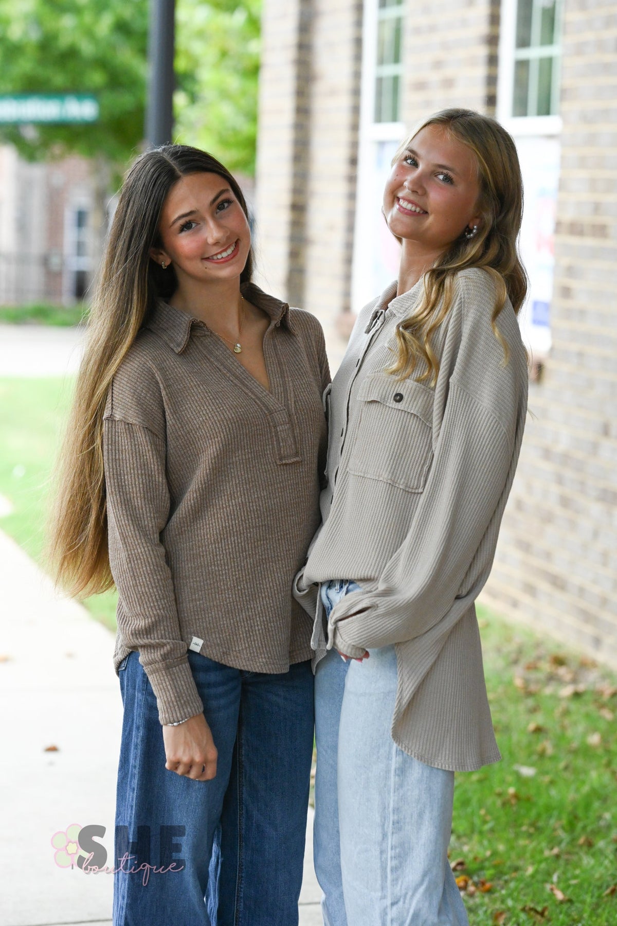 Mineral Wash Waffle Knit Button-Up Shacket: DARK TAUPE - She Chester