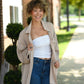 Mineral Wash Waffle Knit Button-Up Shacket: DARK TAUPE - She Chester