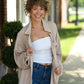 Mineral Wash Waffle Knit Button-Up Shacket: DARK TAUPE - She Chester