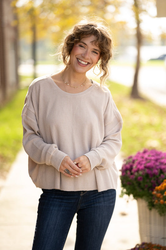Mineral Wash Waffle Open Back Top - She Chester