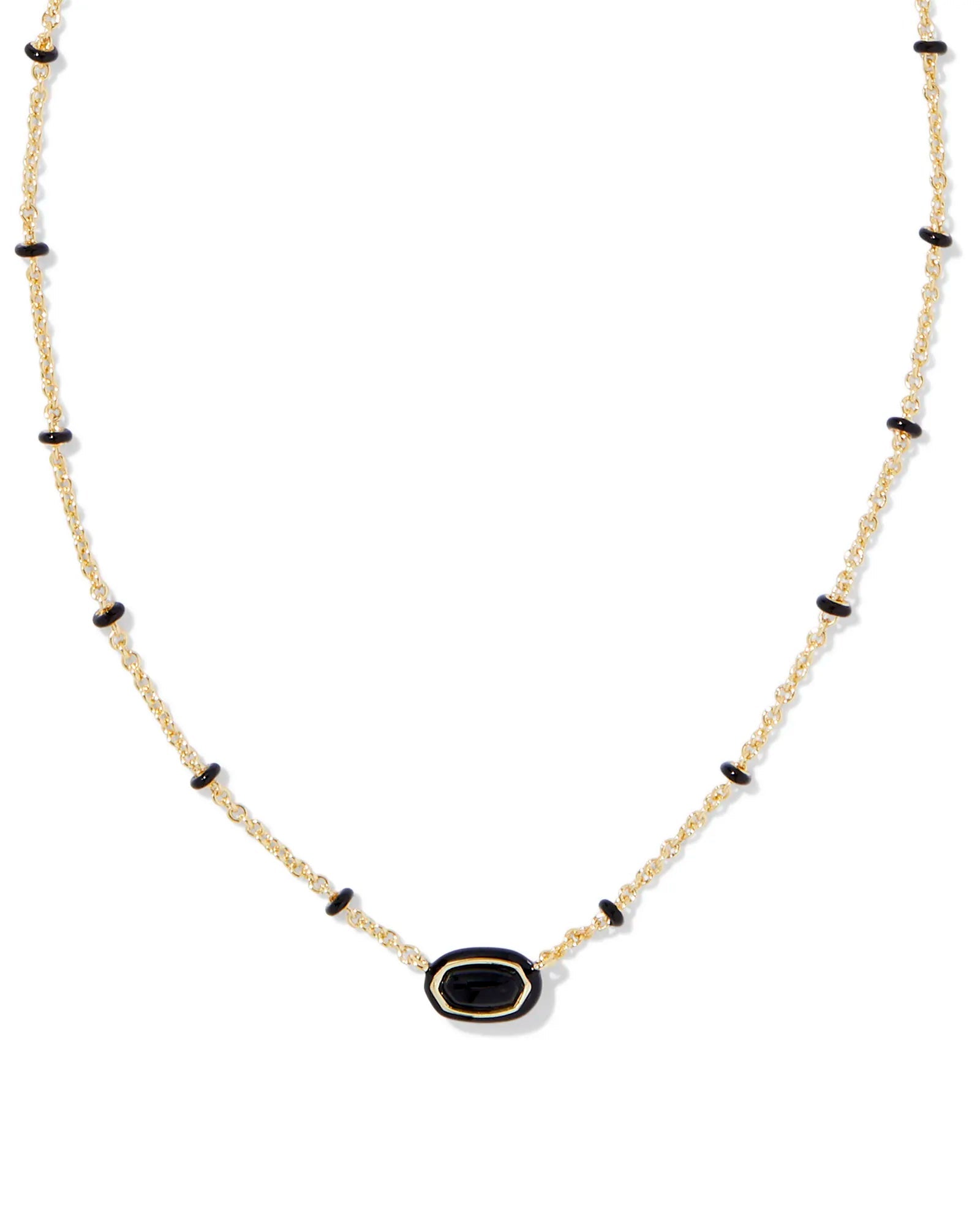 Mini Elisa Enamel Frame Pendant Gold Black Agate - She Chester