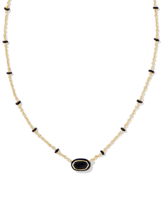 Mini Elisa Enamel Frame Pendant Gold Black Agate - She Chester